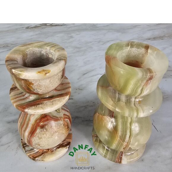 Green Onyx candle holders set, stone holders for relaxation and romantic evening - Picture 7 of 10